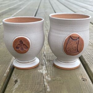 Set of 2 Michael Stanley PEI Prince Edward Island Red Clay Pottery Wine Goblets